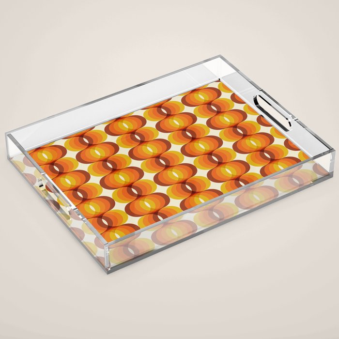 Orange, Brown, And Ivory Retro 1960s Wavy Pattern Acrylic Tray