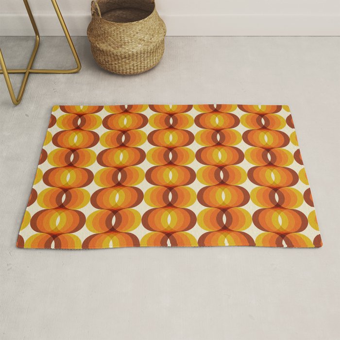 Orange, Brown, And Ivory Retro 1960s Wavy Pattern Rug