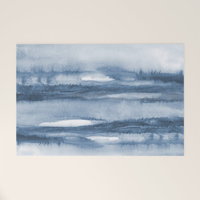 Indigo Clouds, Blue Abstract Art Welcome Mat