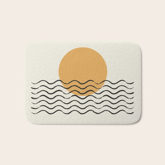 Ocean Wave Gold Sunrise - Mid Century Style Bath Mat