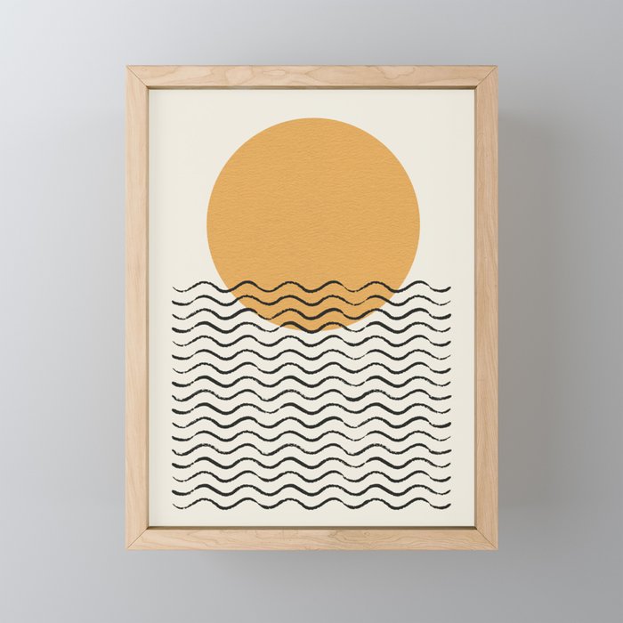 Ocean Wave Gold Sunrise - Mid Century Style Mini Art Print