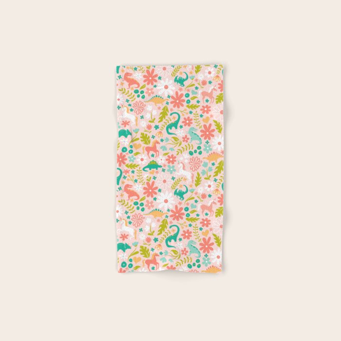 Dinosaurs + Unicorns In Pink + Teal Bath Towel