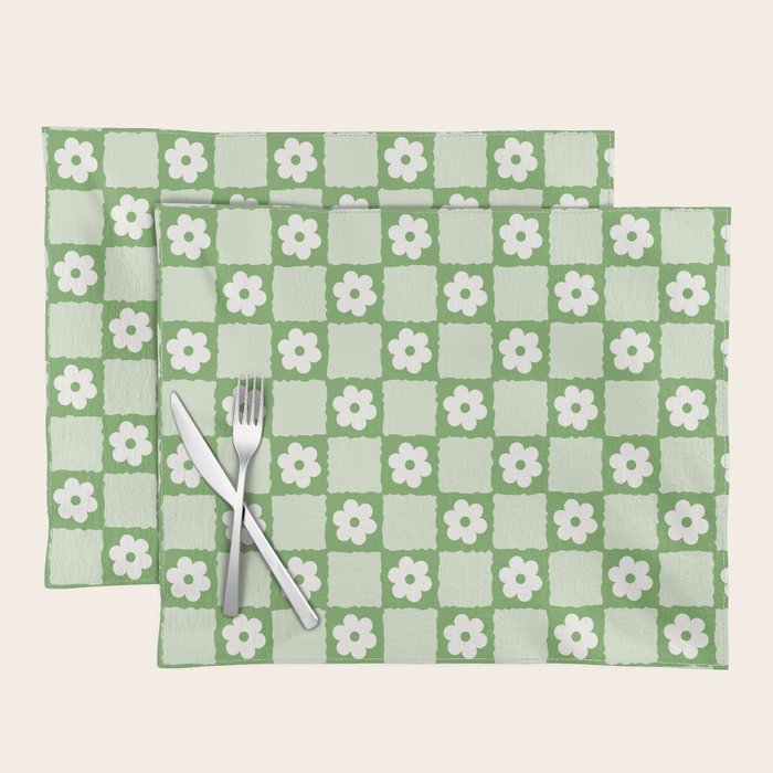 Retro Flower Checker In Forest Green Placemat