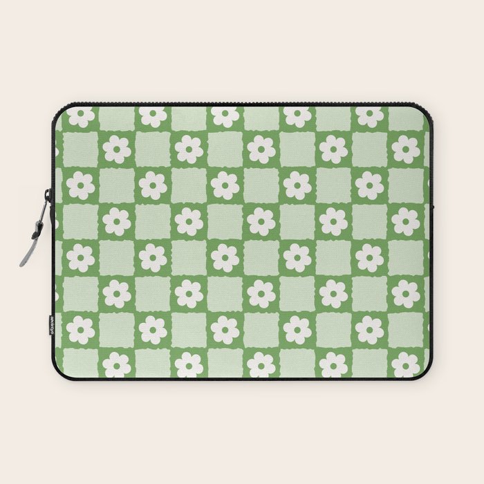 Retro Flower Checker In Forest Green Laptop Sleeve