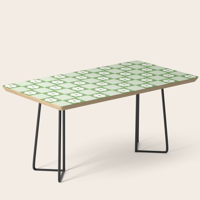 Retro Flower Checker In Forest Green Coffee Table