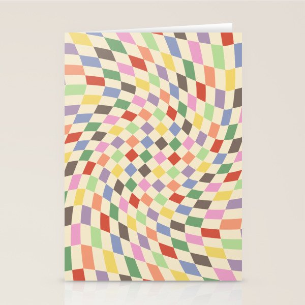 Colorful Checkered Swirl Pattern Stationery Card