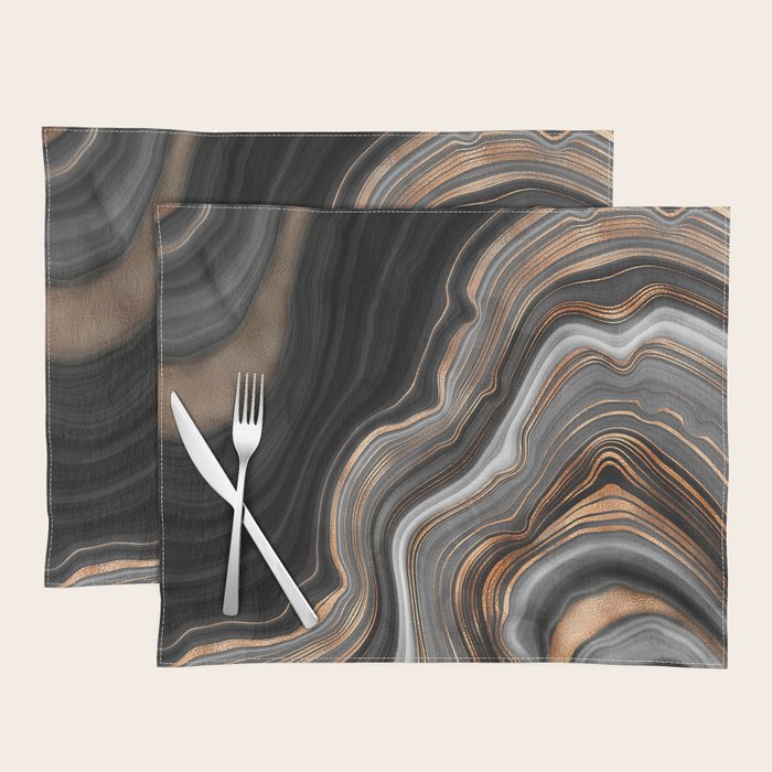 Elegant Black Marble With Gold And Copper Veins Placemat