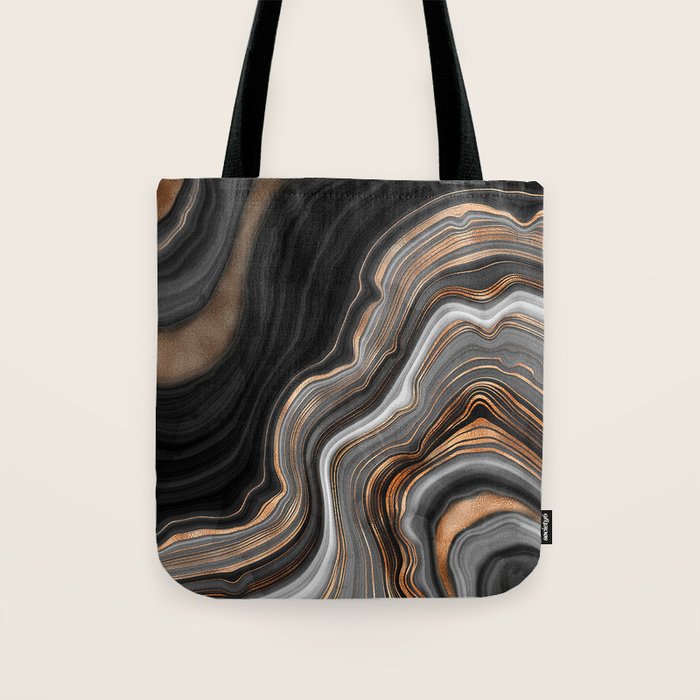 Elegant Black Marble With Gold And Copper Veins Tote Bag