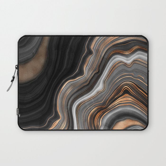 Elegant Black Marble With Gold And Copper Veins Laptop Sleeve