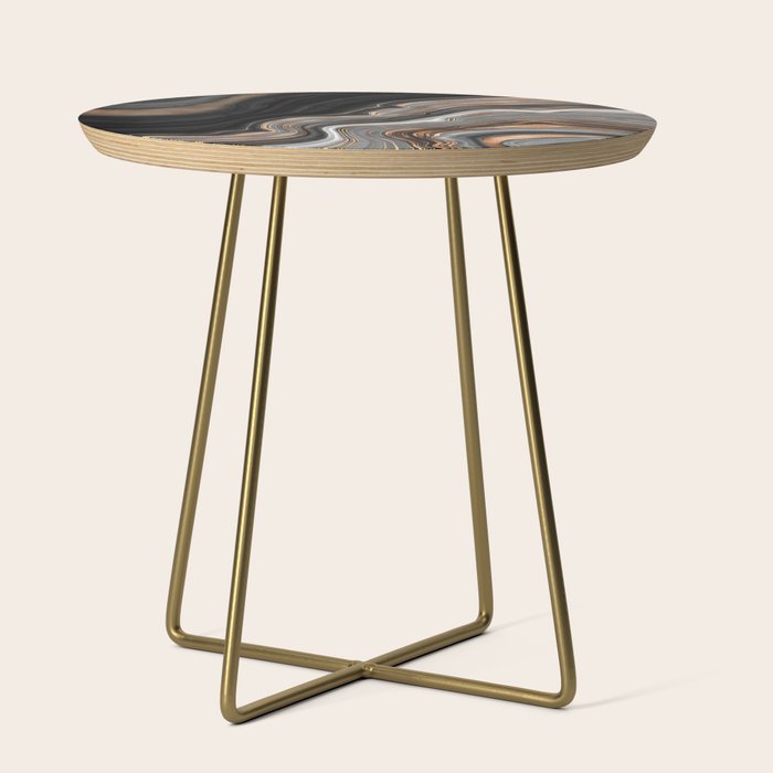 Elegant Black Marble With Gold And Copper Veins Side Table