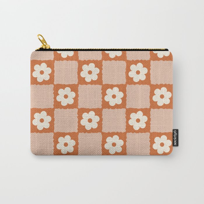 Flower Checker In Burnt Orange  Carry All Pouch