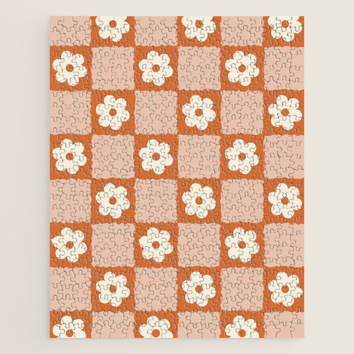 Flower Checker In Burnt Orange  Jigsaw Puzzle