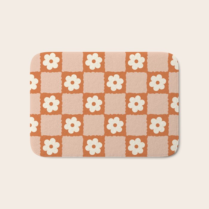 Flower Checker In Burnt Orange  Bath Mat