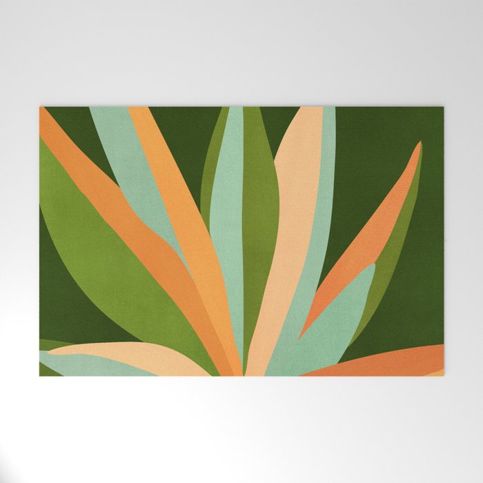 Colorful Agave Painted Cactus Illustration Welcome Mat