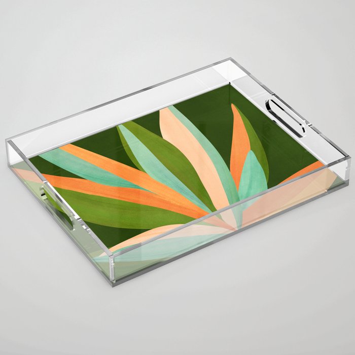 Colorful Agave Painted Cactus Illustration Acrylic Tray