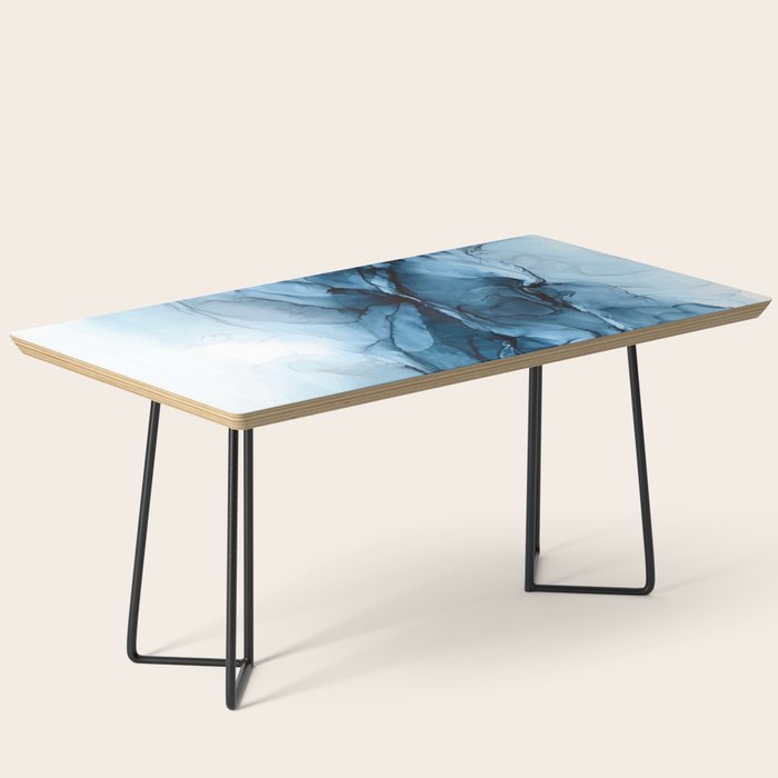 Deep Blue Flowing Water Abstract Painting Coffee Table