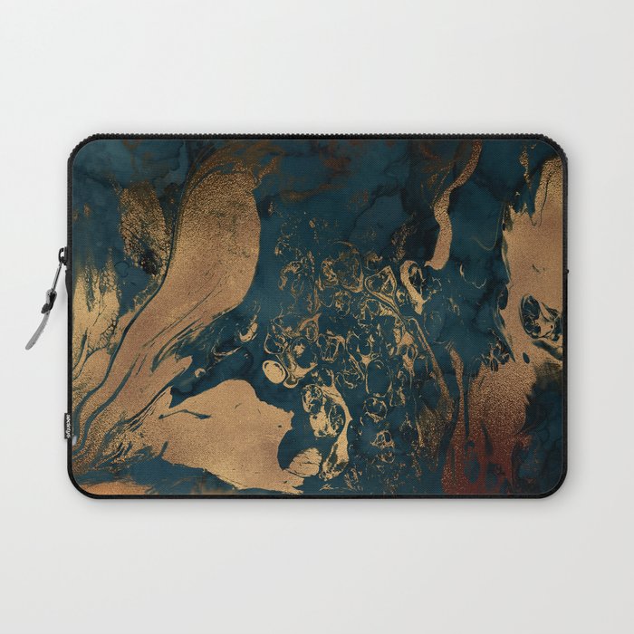 Emerald Indigo And Copper Glamour Marble Laptop Sleeve