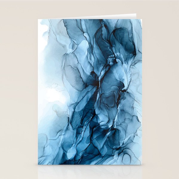 Deep Blue Flowing Water Abstract Painting Stationery Card
