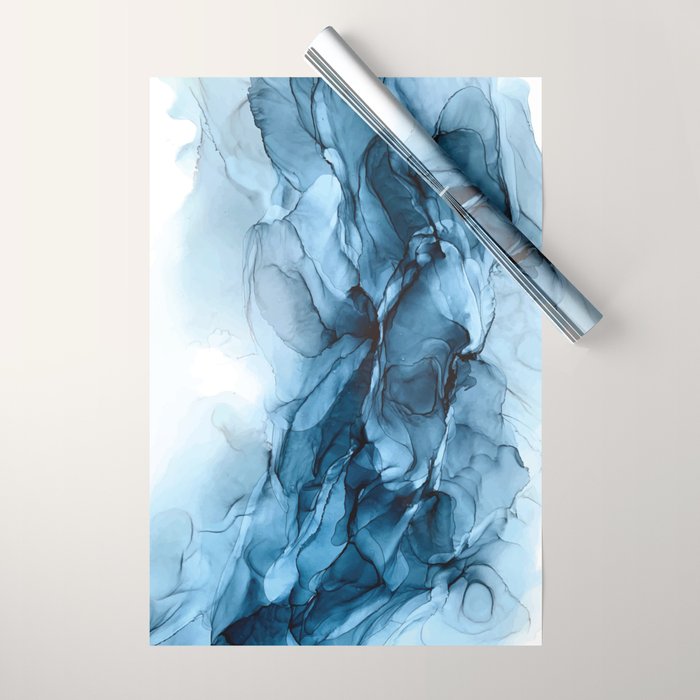 Deep Blue Flowing Water Abstract Painting Wrapping Paper