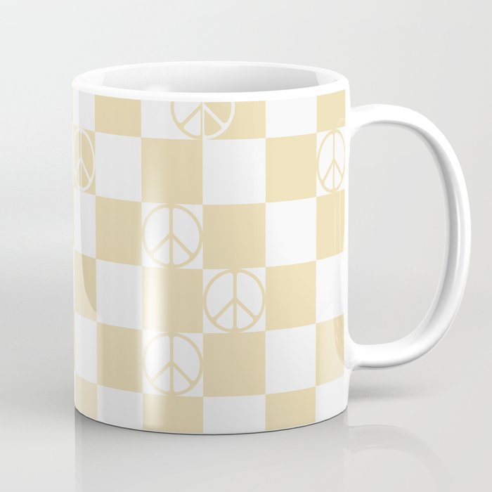 Checkered Peace Sign (Sand Color) Coffee Mug