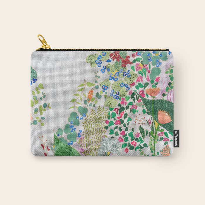 Painterly Floral Jungle On Pink And White Carry All Pouch