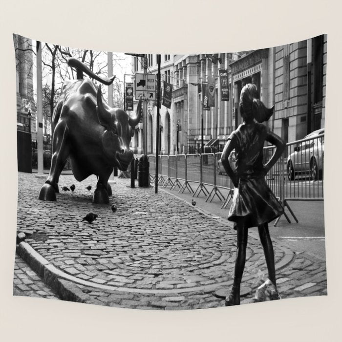 Fearless Girl And The Charging Bull Wall Tapestry