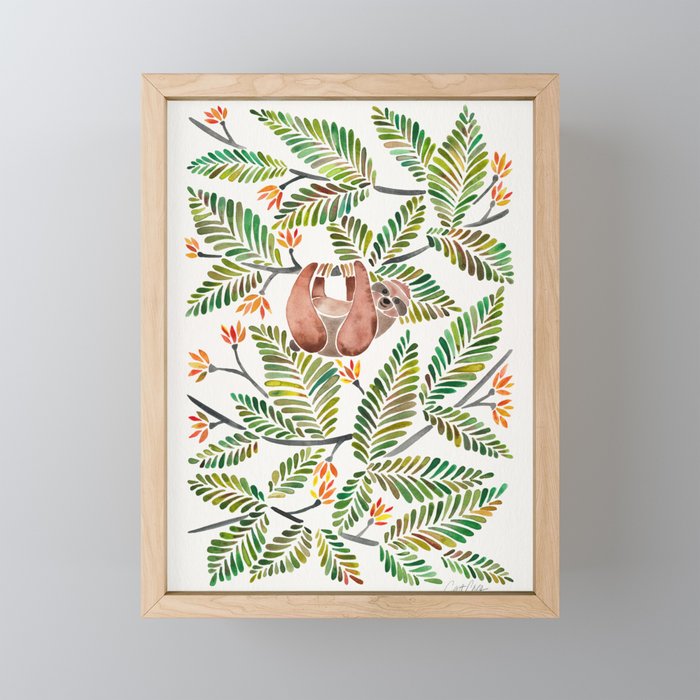 Happy Sloth - Tropical Green Rainforest Mini Art Print
