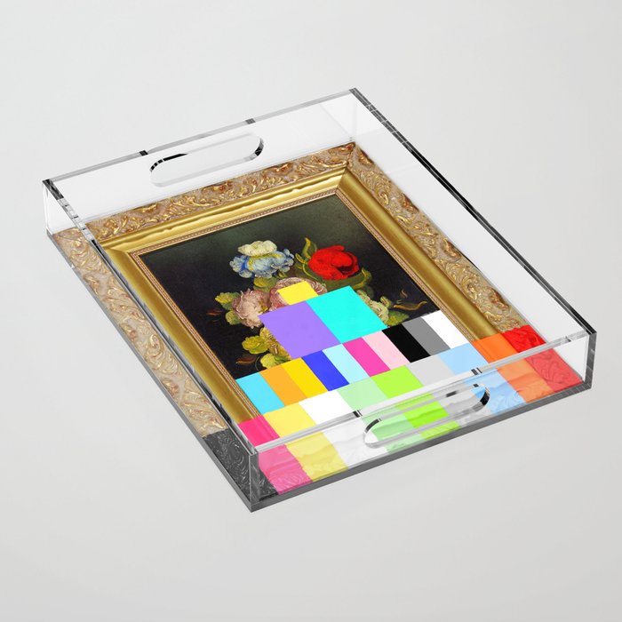 A Painting Of Flowers With Color Bars Acrylic Tray
