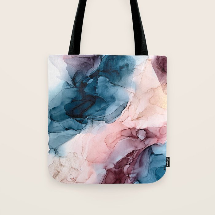 Pastel Plum, Deep Blue, Blush And Gold Abstract Painting Tote Bag