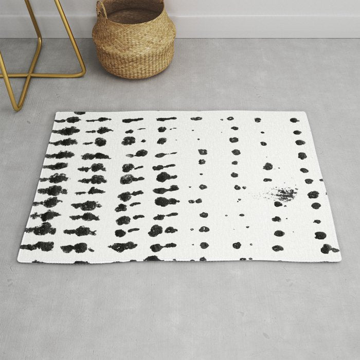 Medium Dots Pattern Black And White Distressed Texture Abstract Rug