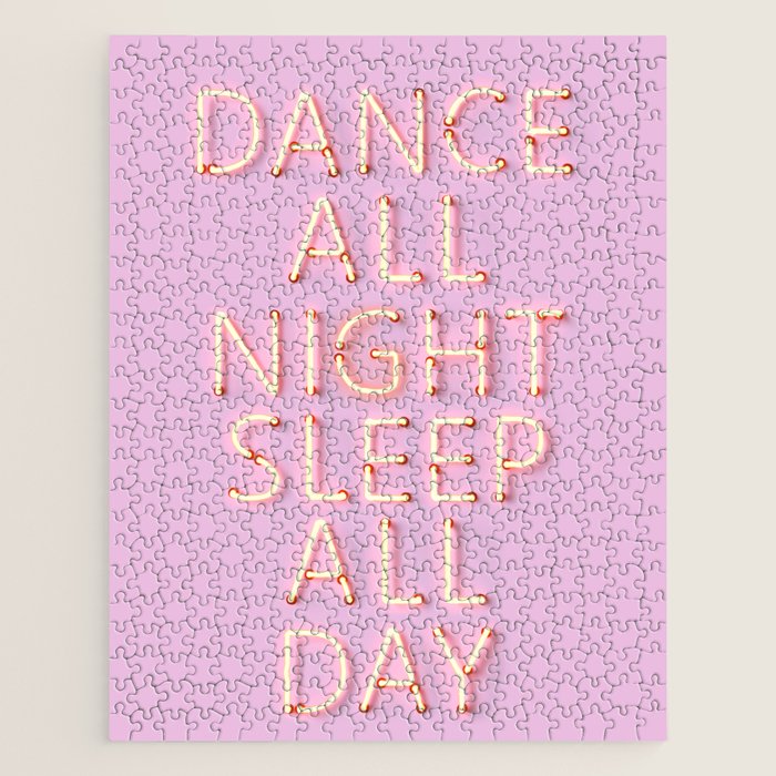 Dance All Night - Pink Neon Typography Jigsaw Puzzle