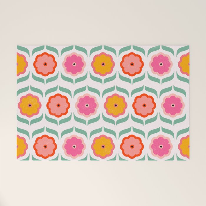 Bright Retro Geometric Pattern Welcome Mat