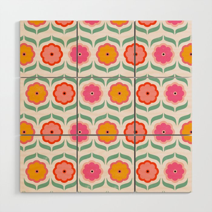Bright Retro Geometric Pattern Wood Wall Art