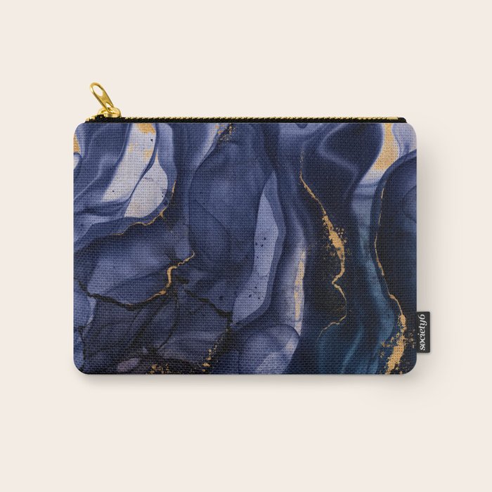 Midnight Dark Blue Marble Alcohol Ink Marble Art Flashes Carry All Pouch