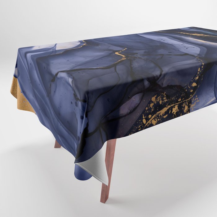 Midnight Dark Blue Marble Alcohol Ink Marble Art Flashes Tablecloth