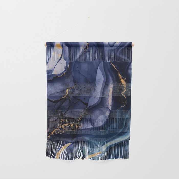 Midnight Dark Blue Marble Alcohol Ink Marble Art Flashes Wall Hanging
