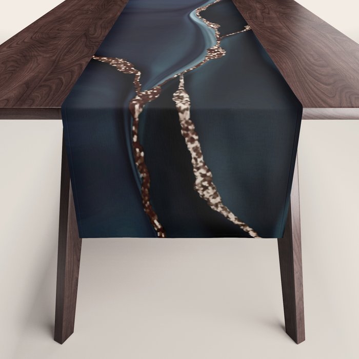 Midnight Marble Deep Ocean Waves Table Runner
