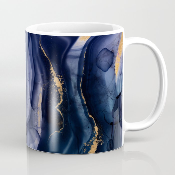 Midnight Dark Blue Marble Alcohol Ink Marble Art Flashes Coffee Mug