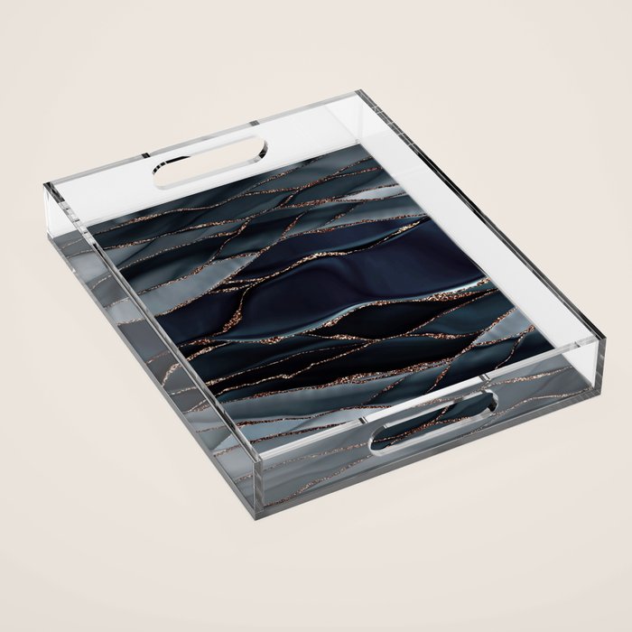 Midnight Marble Deep Ocean Waves Acrylic Tray