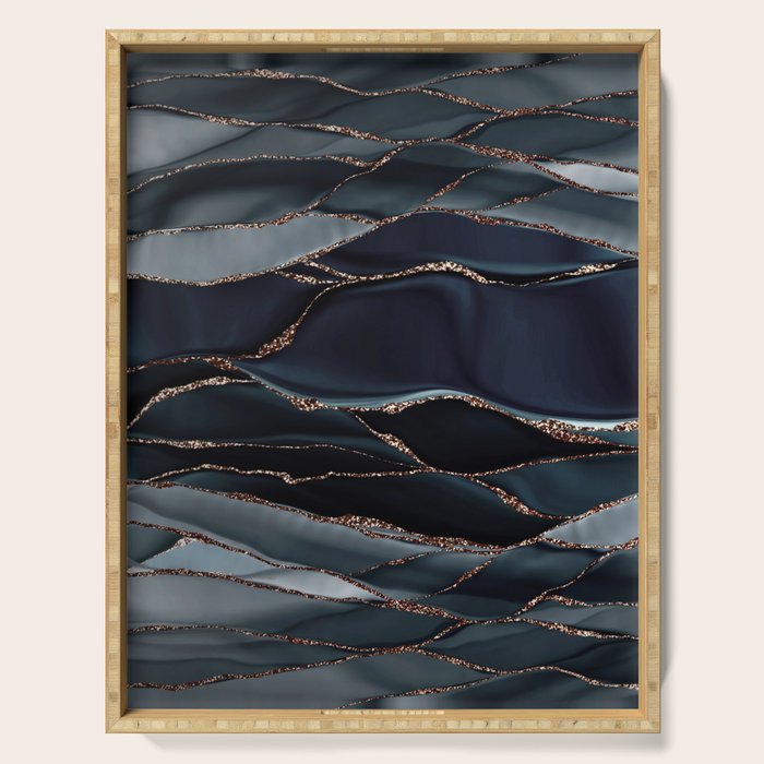 Midnight Marble Deep Ocean Waves Serving Tray