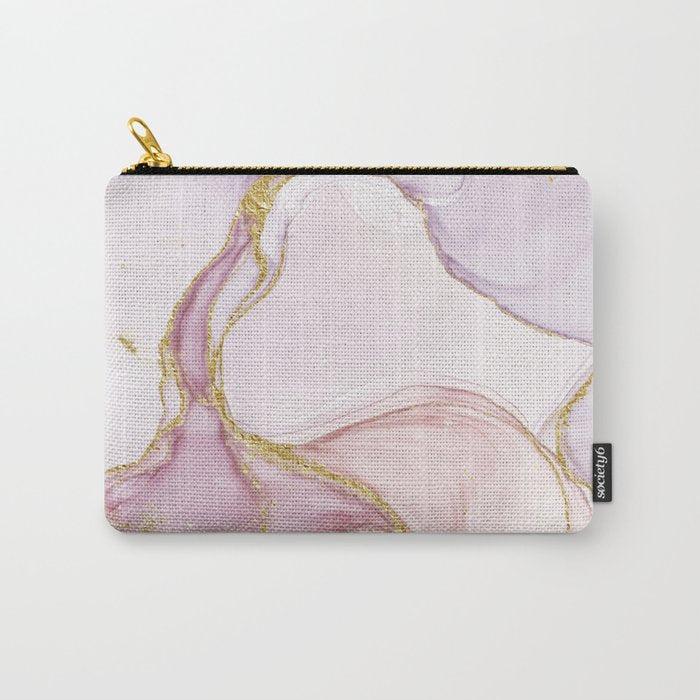 Blush Pink And Gold Alcohol Ink Marble Carry All Pouch