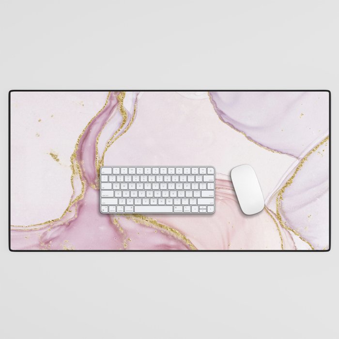 Blush Pink And Gold Alcohol Ink Marble Desk Mat