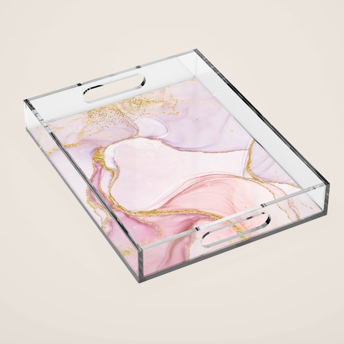 Blush Pink And Gold Alcohol Ink Marble Acrylic Tray