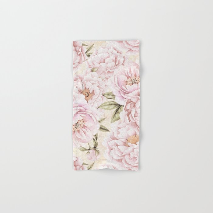 Pastel Blush Pink Spring Watercolor Peony Flowers Pattern Bath Towel