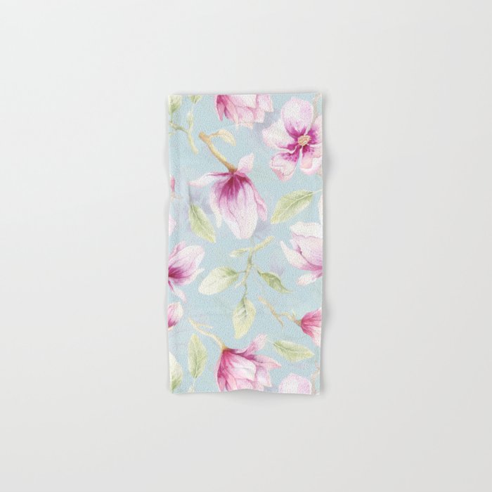 Hygge Hand Painted Watercolor Magnolia Blossoms Bath Towel