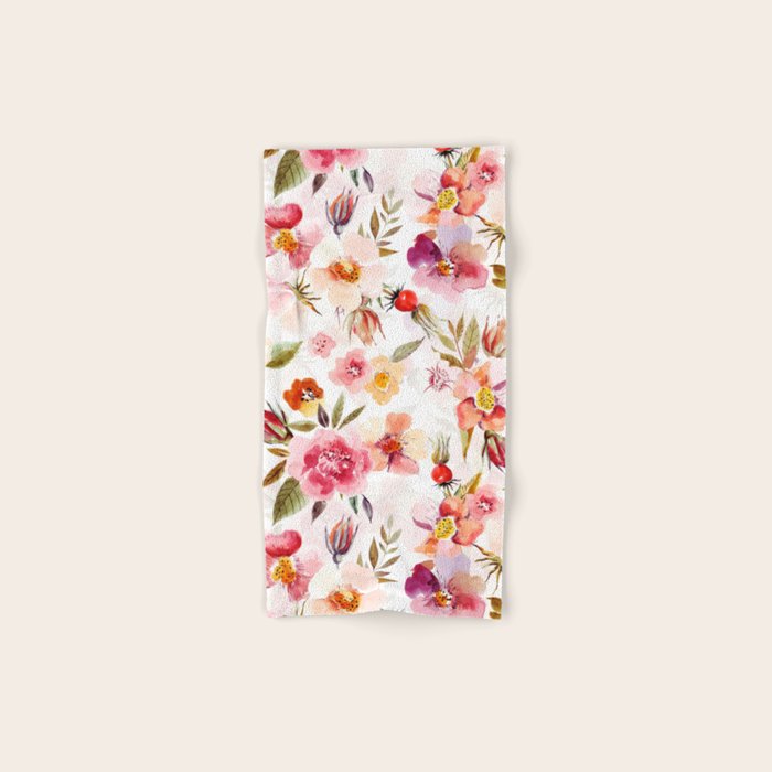 Hygge Watercolor Midsummer Dogroses Pattern  Bath Towel
