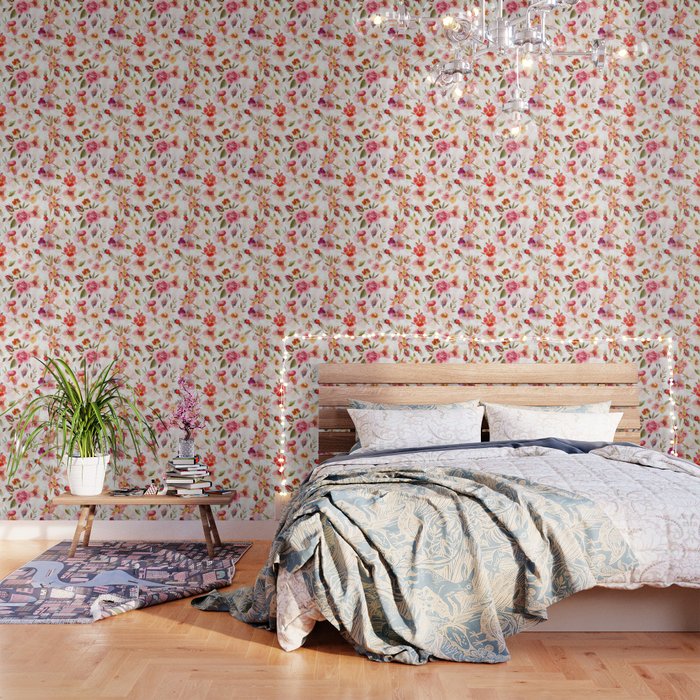 Hygge Watercolor Midsummer Dogroses Pattern  Wallpaper