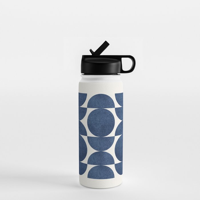 Blue Navy Retro Scandinavian Mid Century Modern Water Bottle
