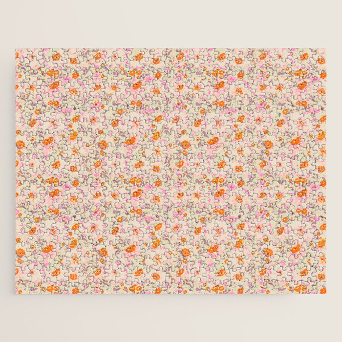 Faded Floral  - Pink / Citrus Jigsaw Puzzle