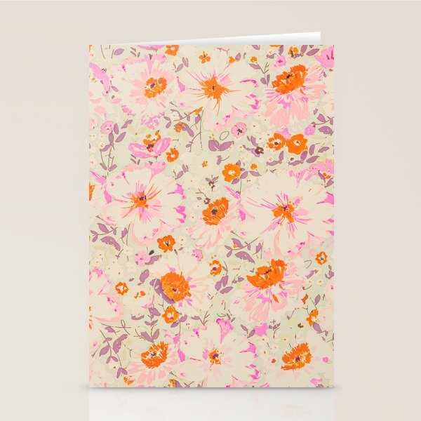 Faded Floral  - Pink / Citrus Stationery Card